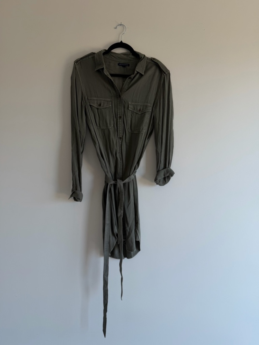 American Eagle Army Green Shirt Dress | Utility Style | Tie Waist | Small